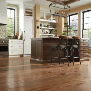 Brown hardwood flooring in a kitchen | Corvin’s Flooring